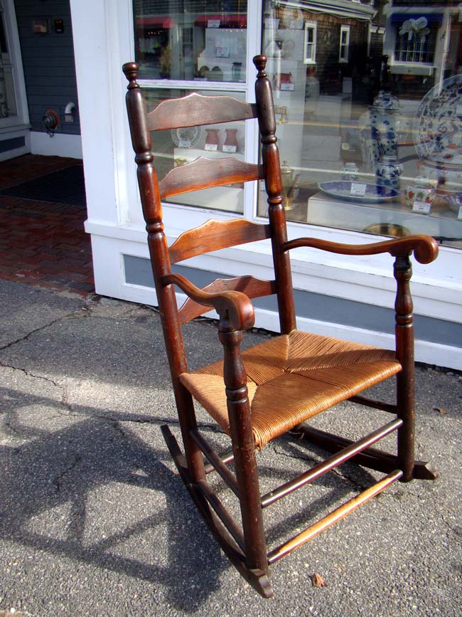 An 18th century New England Ladder back armchair circa 1760 converted to a rocker circa 1800 — image 2